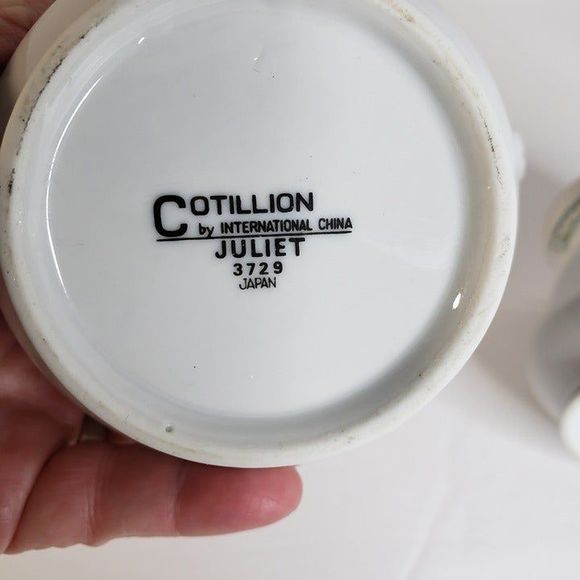 Vtg Cotillion Juliet White with Silver Green Dainty Floral Sugar & Creamer Set - Picture 9 of 11